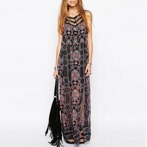 Free People Moroccan Print Lace Yoke Maxi Dress